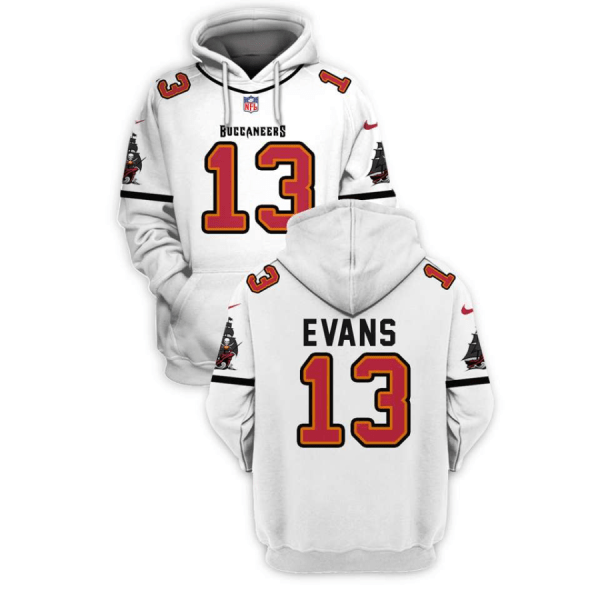 Men's Tampa Bay Buccaneers #13 Mike Evans 2021 White Pullover Hoodie